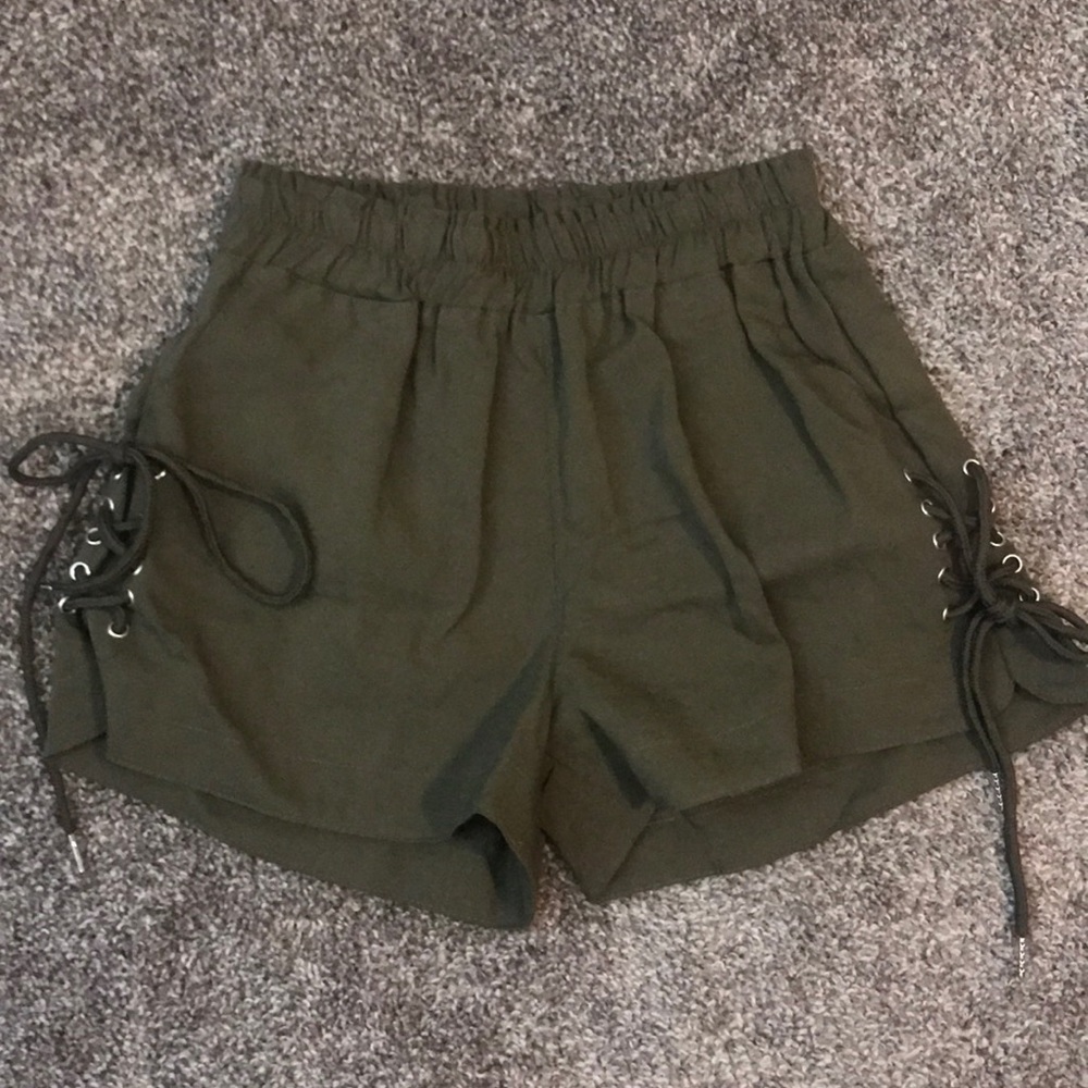 Brand new army green tie shorts